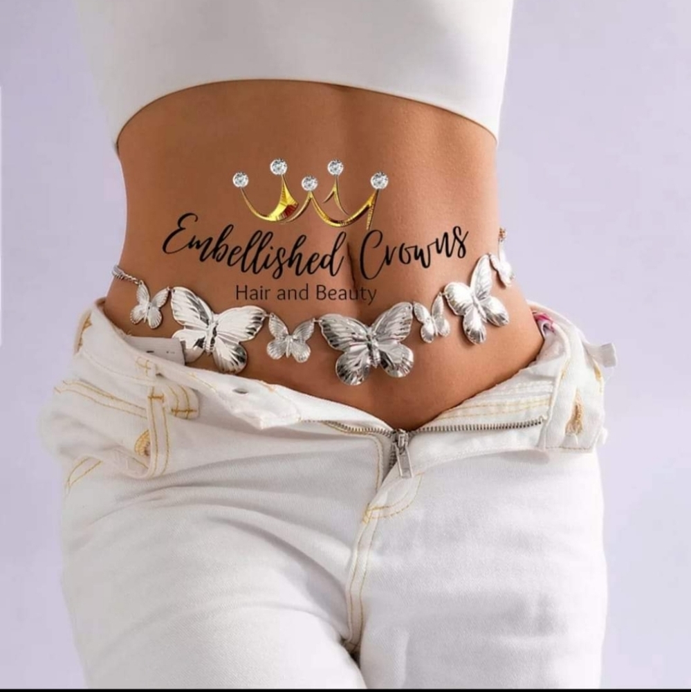 Silvertone belly chain. 37" in length